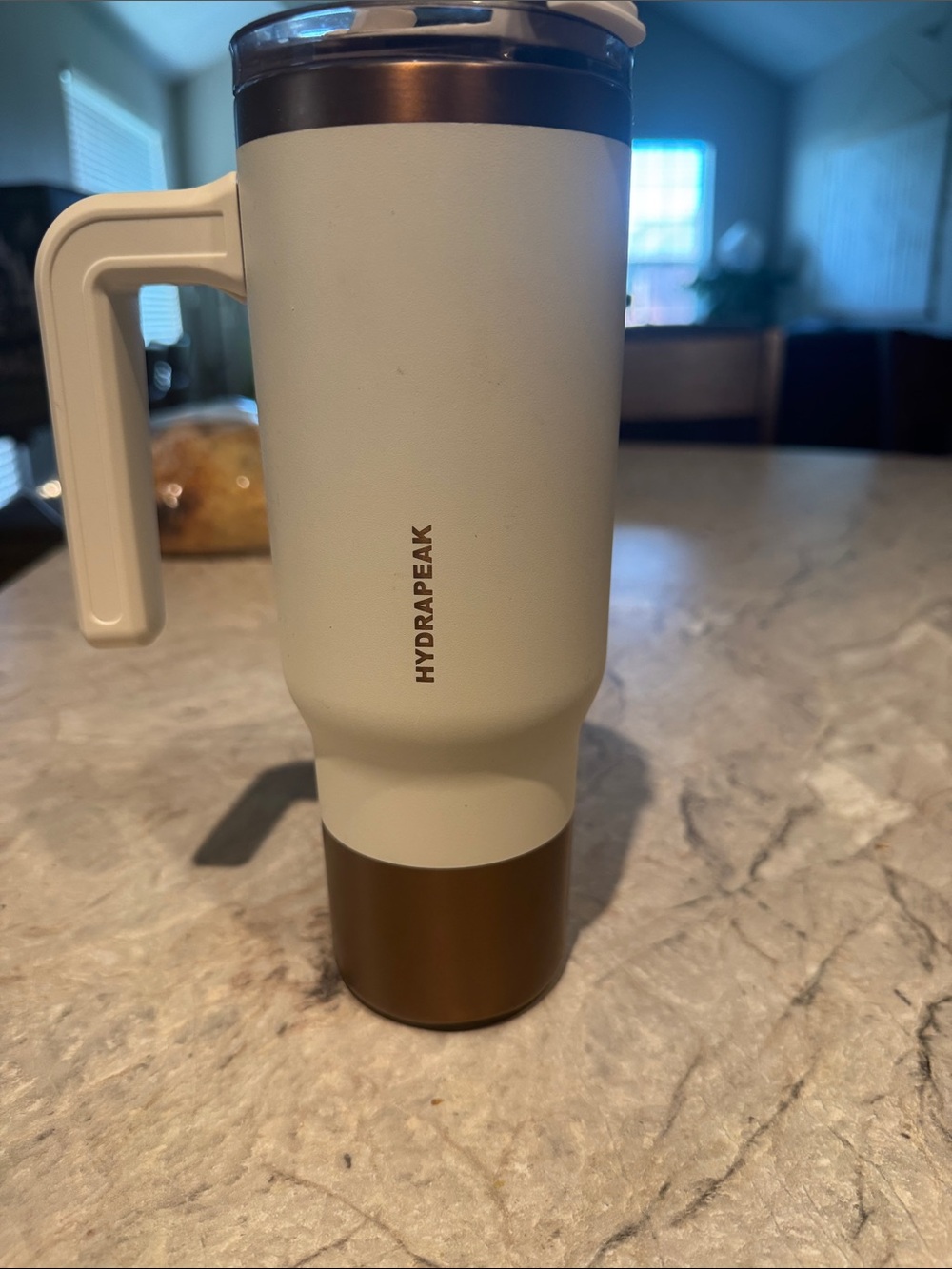 Hydrapeak Cream and Bronze Insulated Travel Mug with Handle
